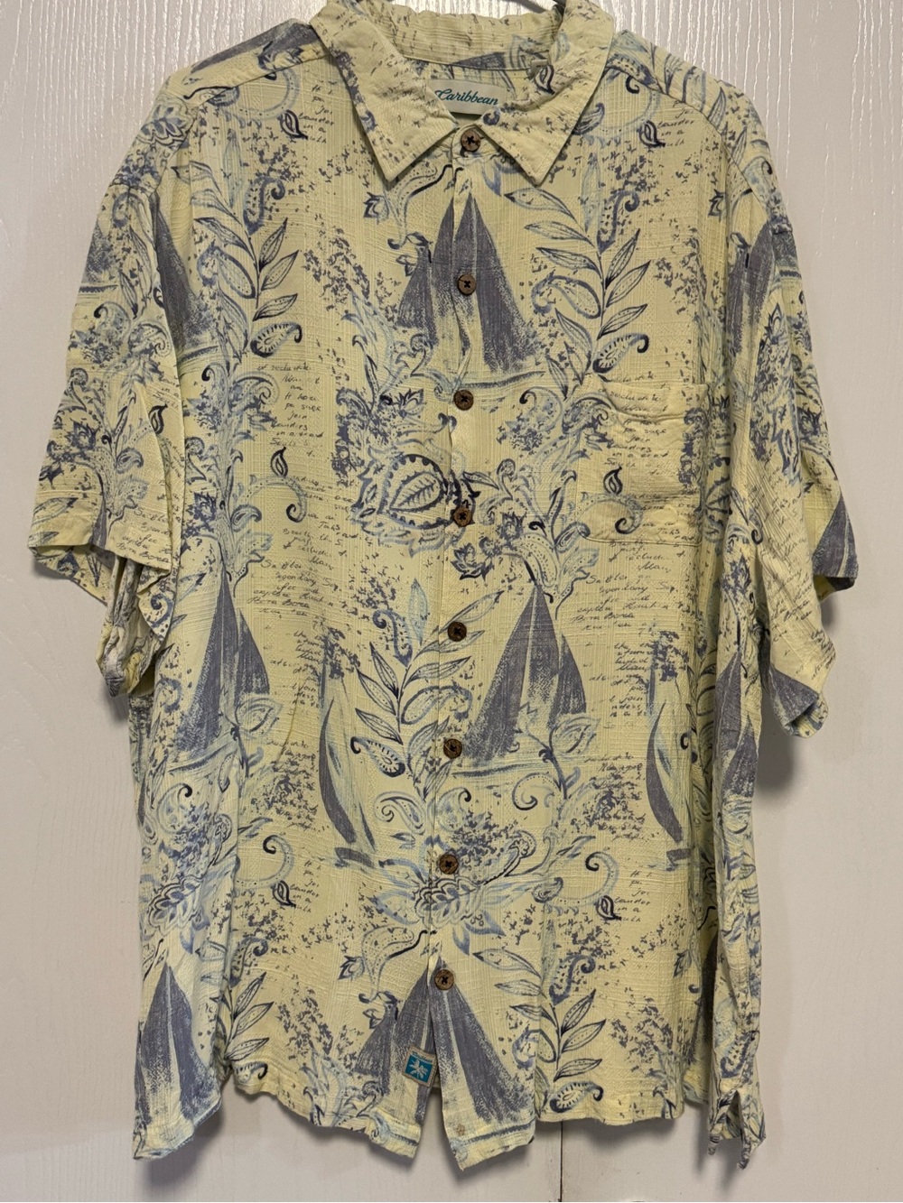 Caribbean Short Sleeve Camp Shirt in Pale Yellow and Blue Floral Print
